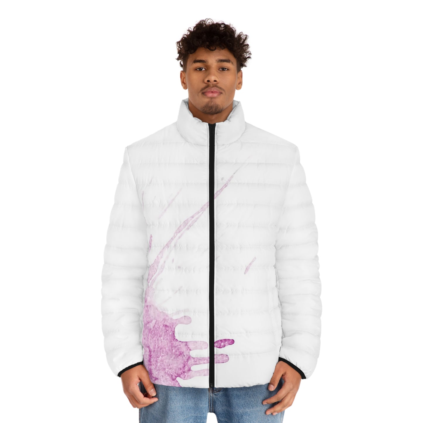 Watercolour Pink Splash - Mens Puffer Jacket - iSAW Company