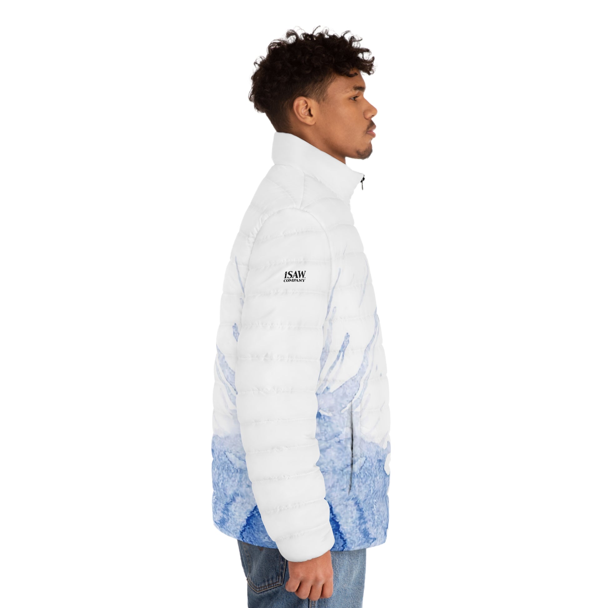Watercolour Blue Splash - Mens Puffer Jacket - iSAW Company