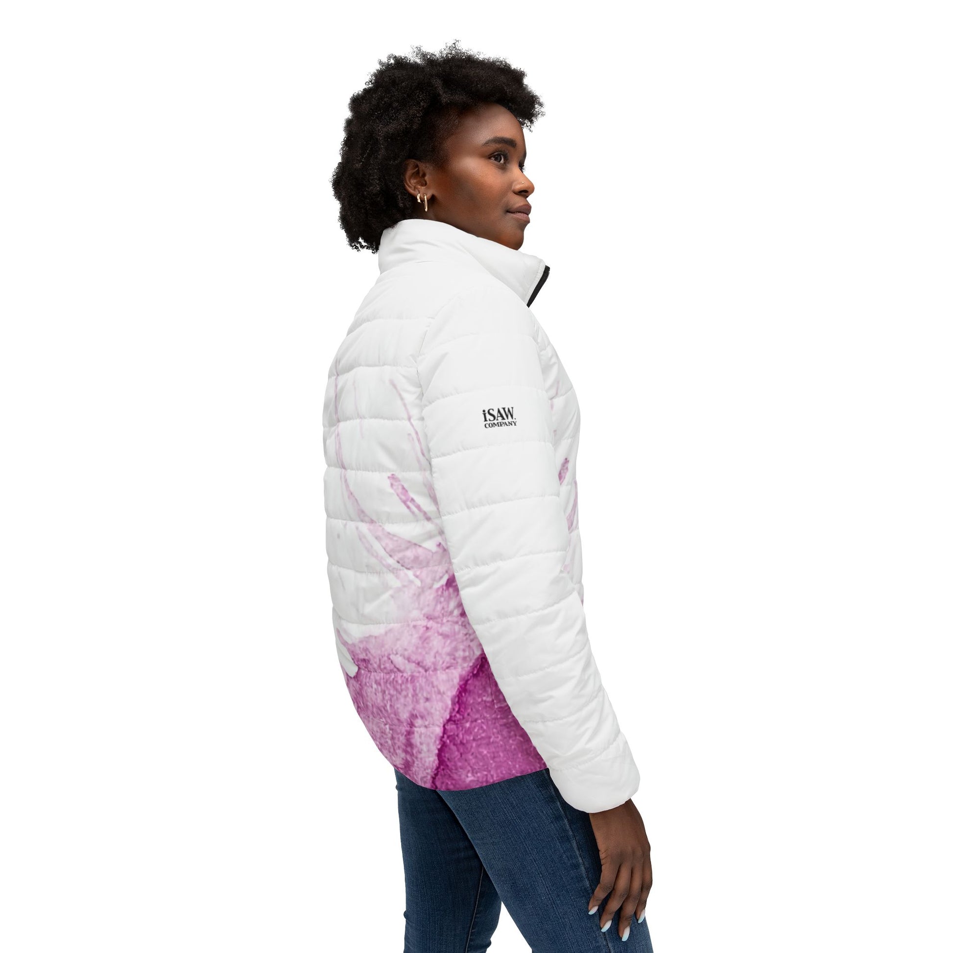 Watercolour Pink Splash - Womens Puffer Jacket - iSAW Company
