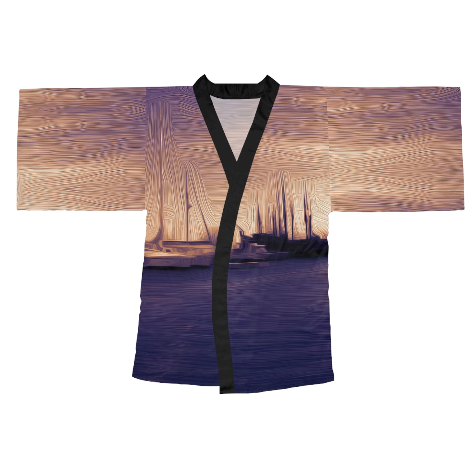The Sleeping Yachts (at Sunset) - Womens Long Sleeve Kimono Robe - iSAW Company