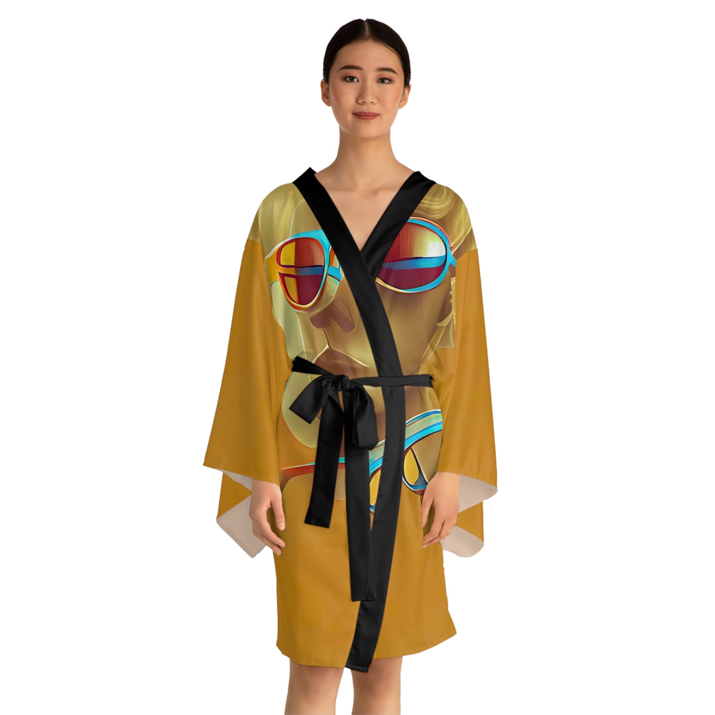 Retro Cool Orange - Womens Long Sleeve Kimono Robe - iSAW Company