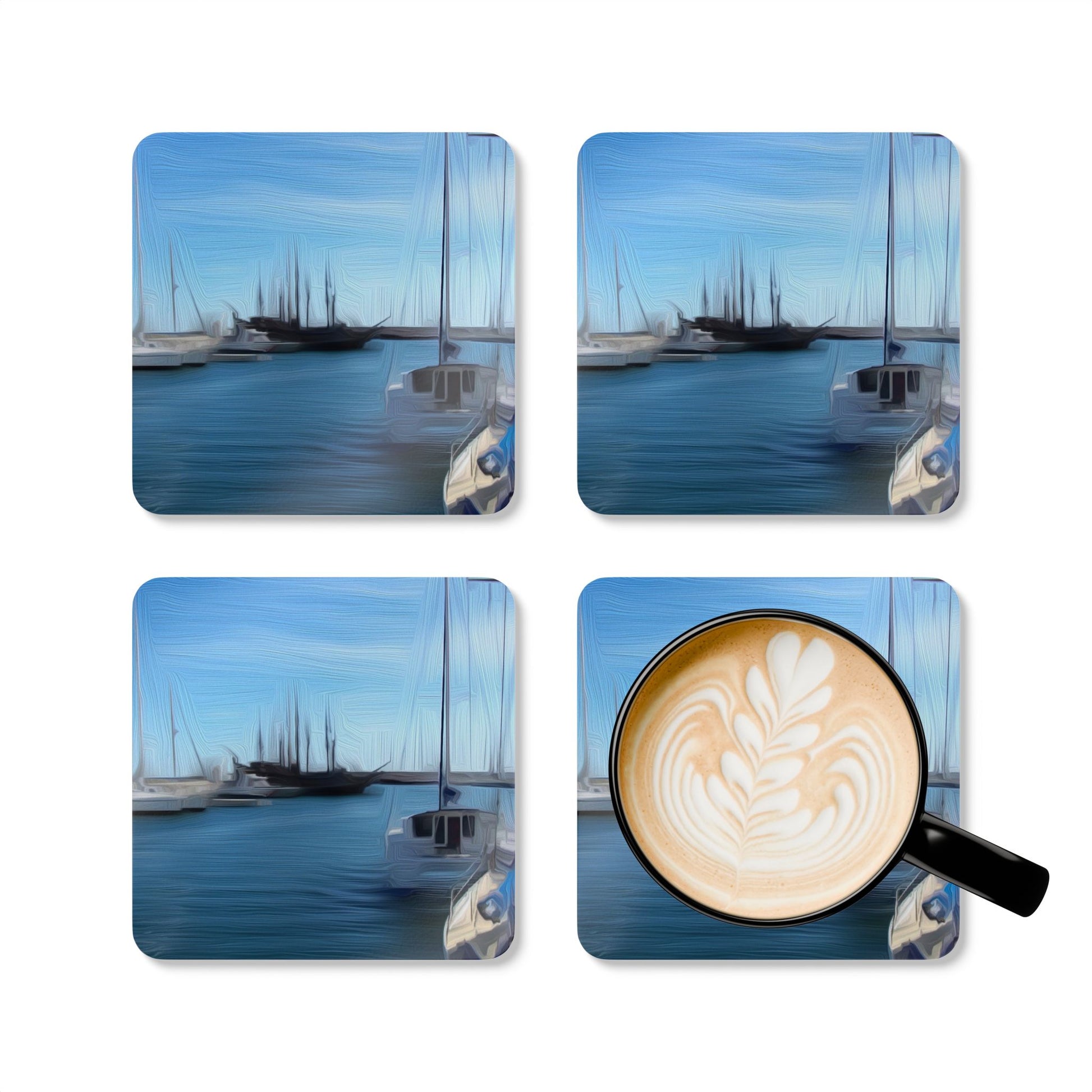 The Sleeping Yachts (at Morning) - Cork Back Coaster Set - iSAW Company