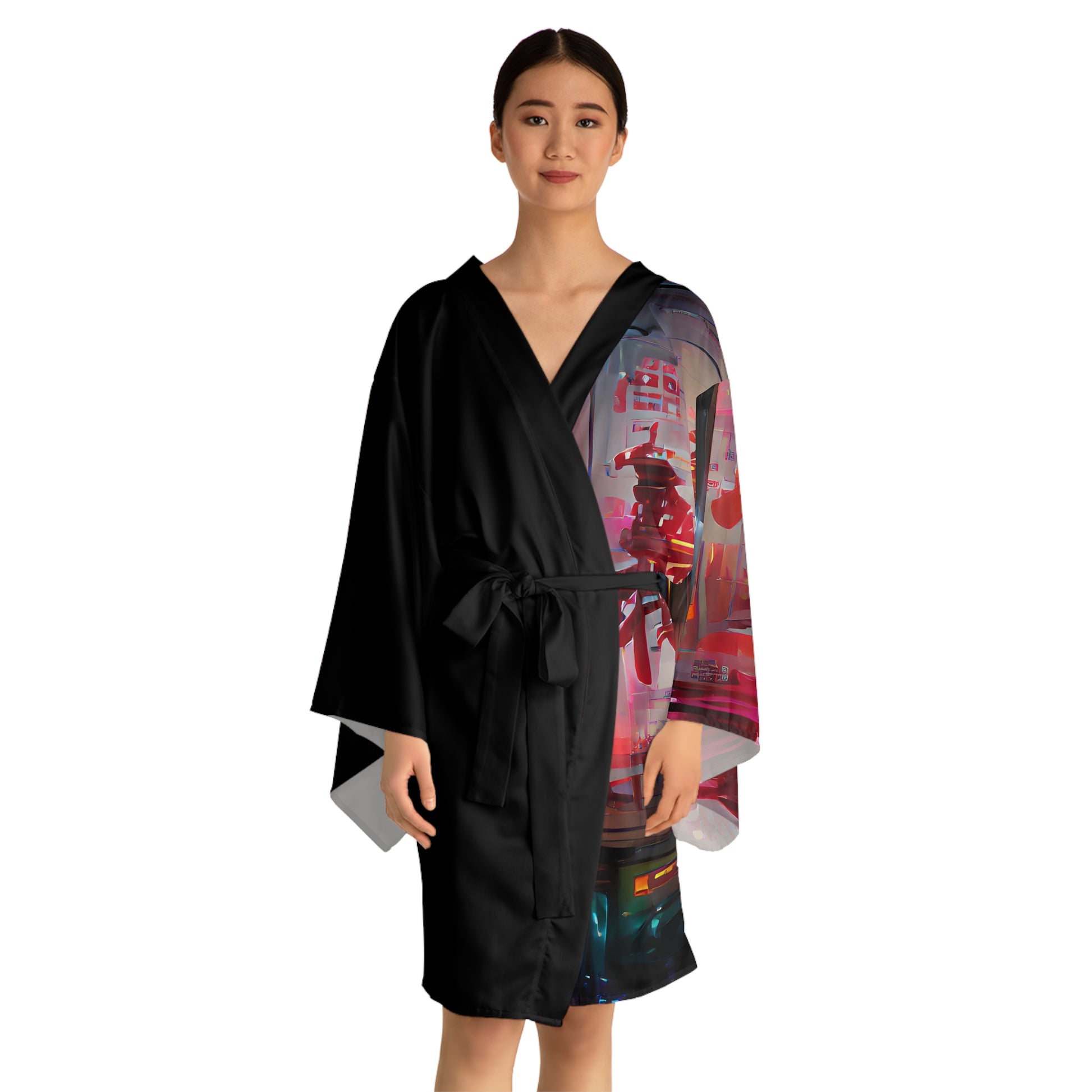 Half Black Half Báijiǔ - Womens Long Sleeve Kimono Robe - iSAW Company
