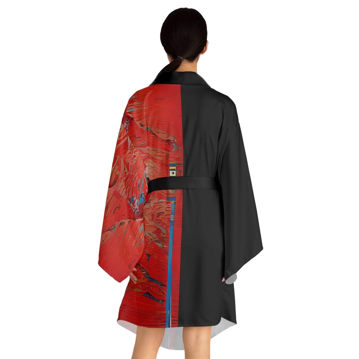 Half Black Half Hónghǎi - Womens Long Sleeve Kimono Robe - iSAW Company