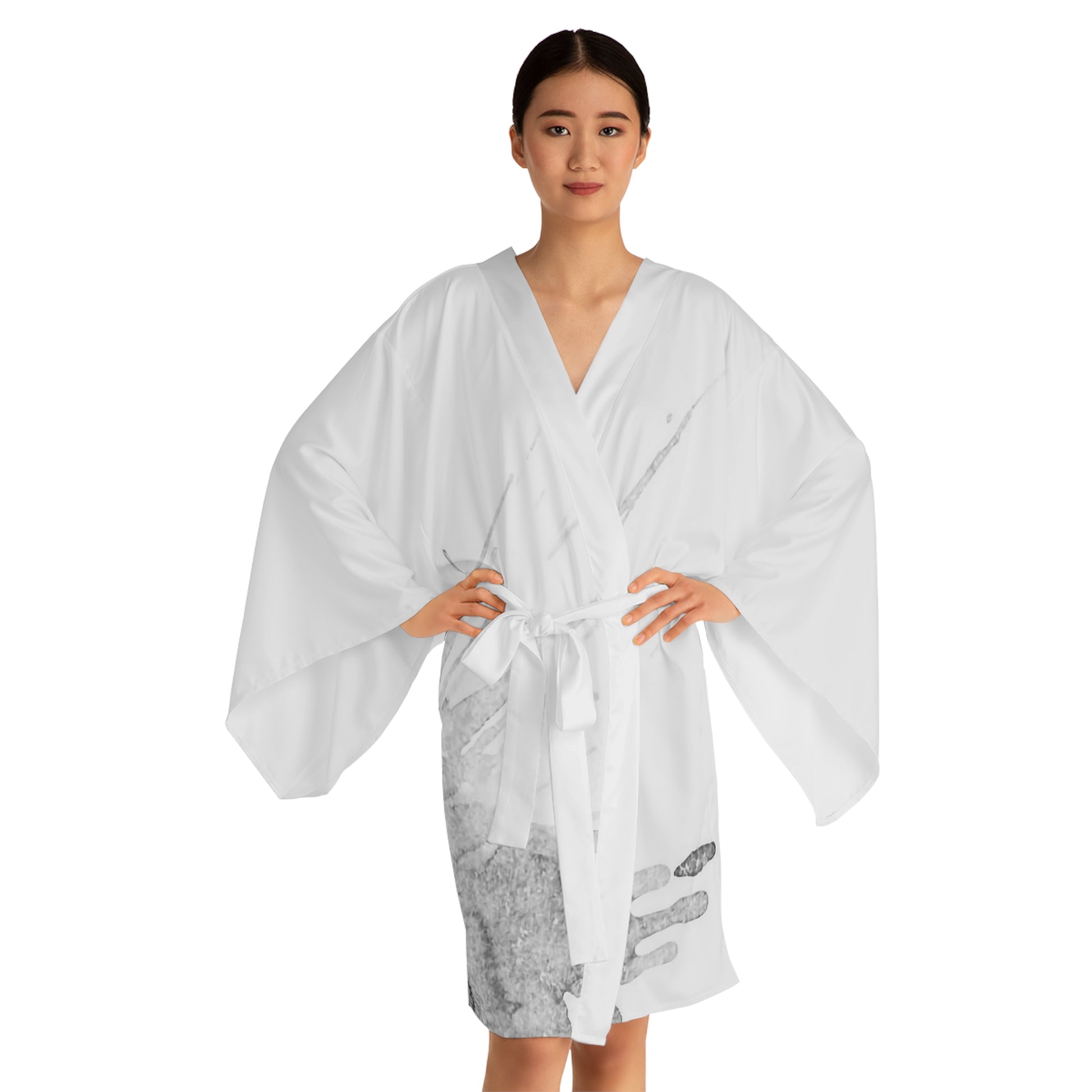 Watercolour Grey Splash - Womens Long Sleeve Kimono Robe - iSAW Company