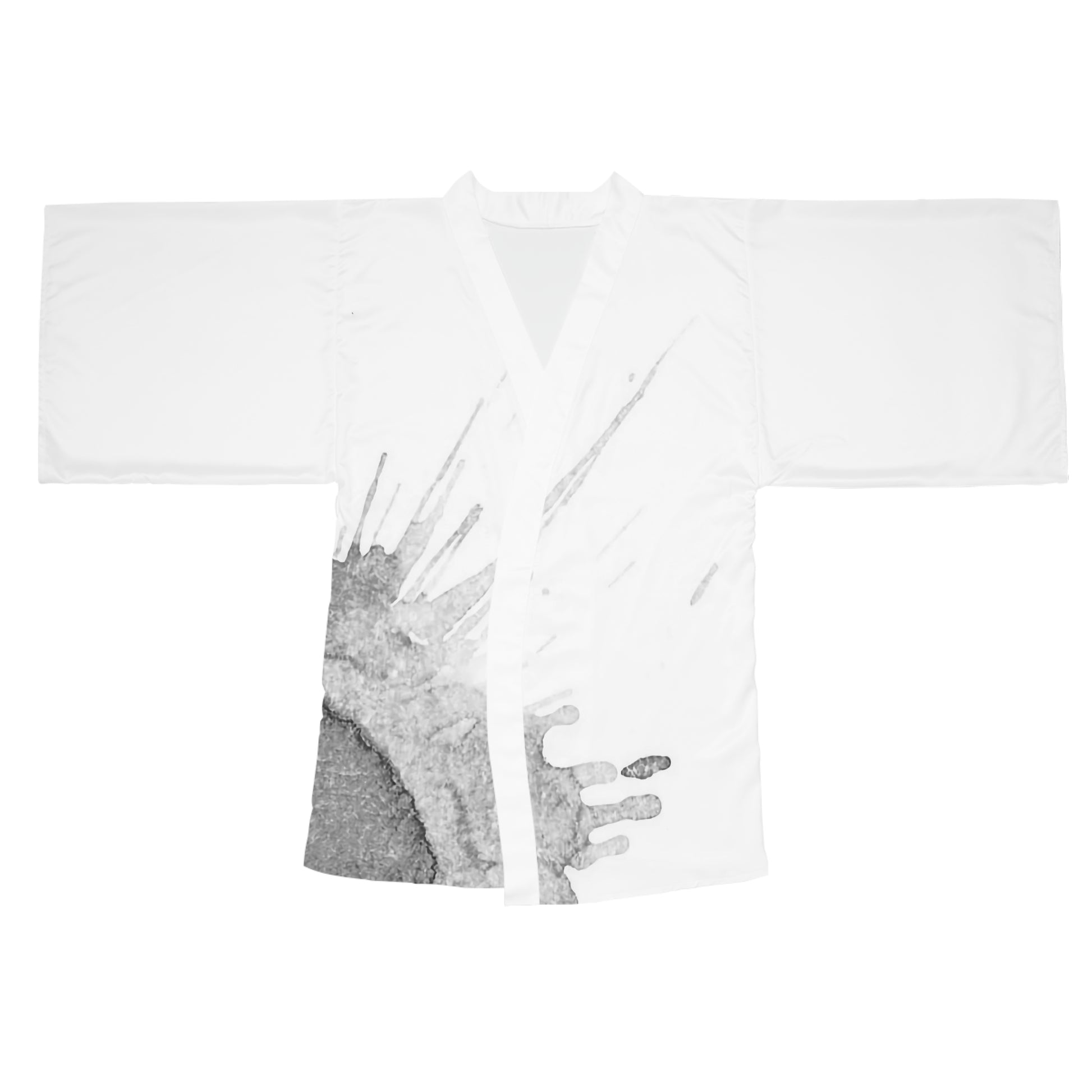 Watercolour Grey Splash - Womens Long Sleeve Kimono Robe - iSAW Company