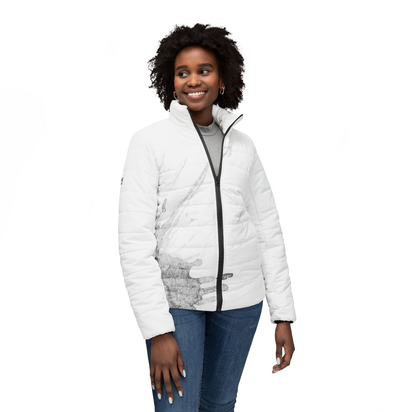 Watercolour Grey Splash - Womens Puffer Jacket - iSAW Company