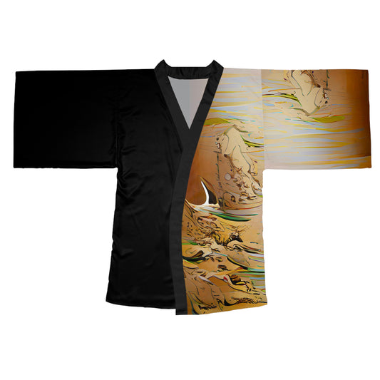 Half Black Half Gāolàng - Womens Long Sleeve Kimono Robe - iSAW Company