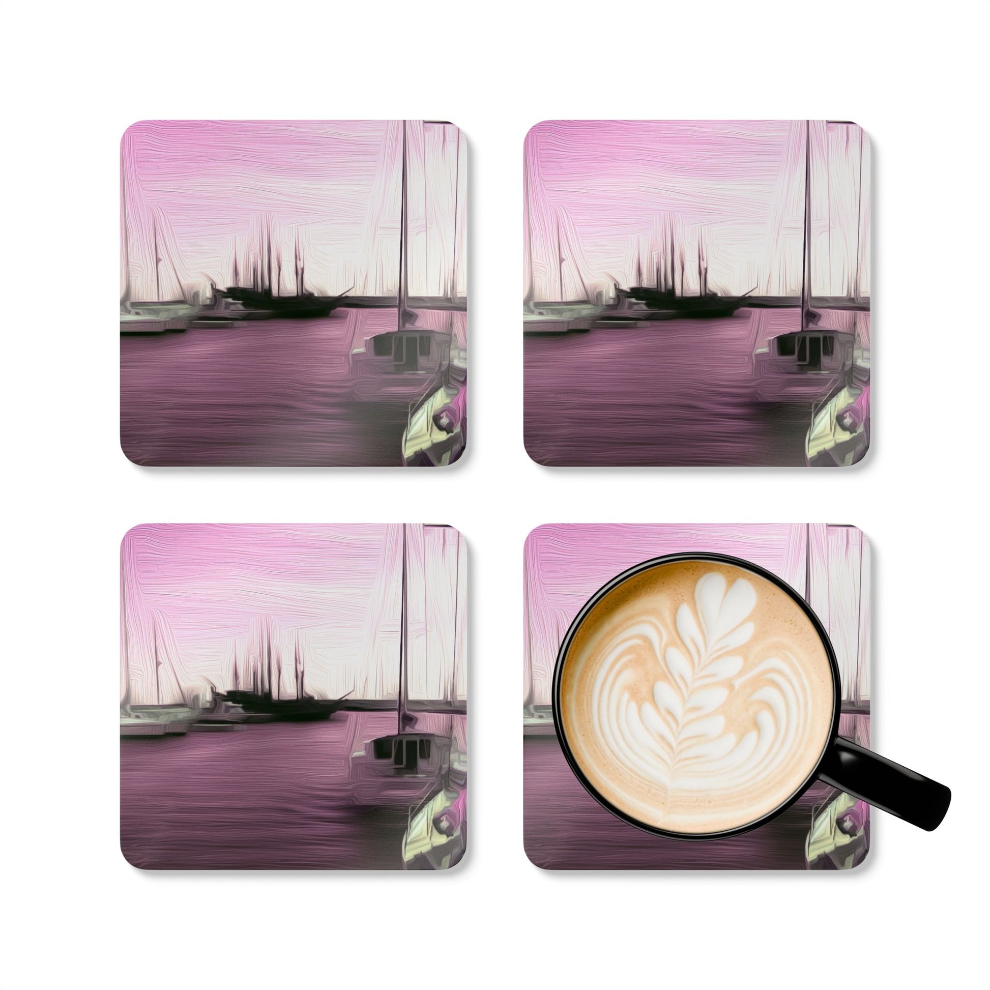 The Sleeping Yachts (at Evening) - Cork Back Coaster Set - iSAW Company