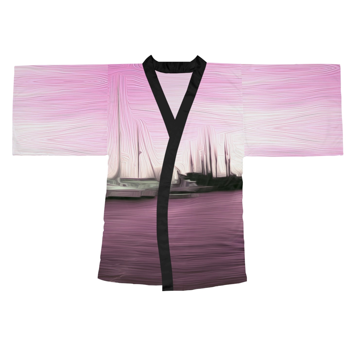 The Sleeping Yachts (at Evening) - Womens Long Sleeve Kimono Robe - iSAW Company