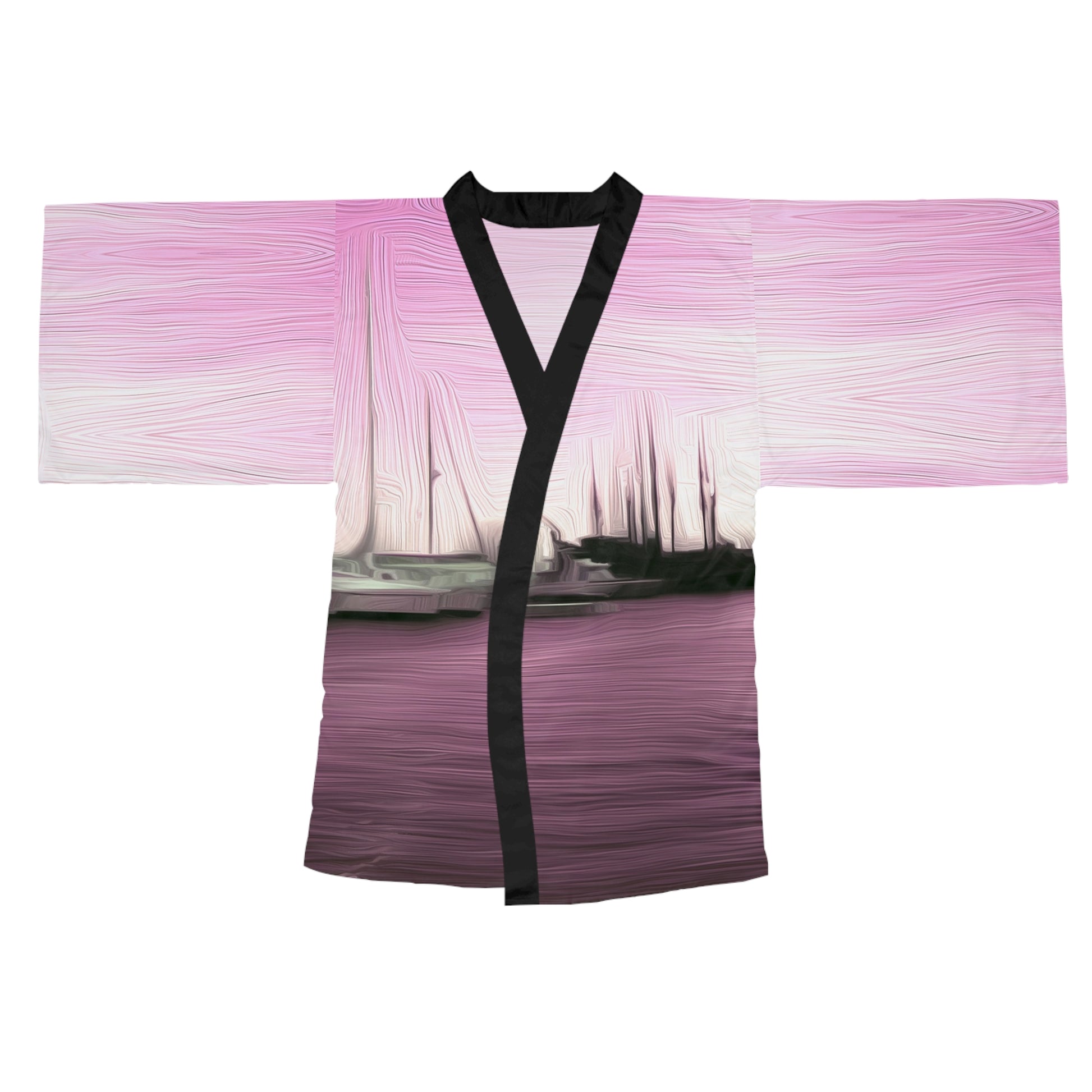 The Sleeping Yachts (at Evening) - Womens Long Sleeve Kimono Robe - iSAW Company