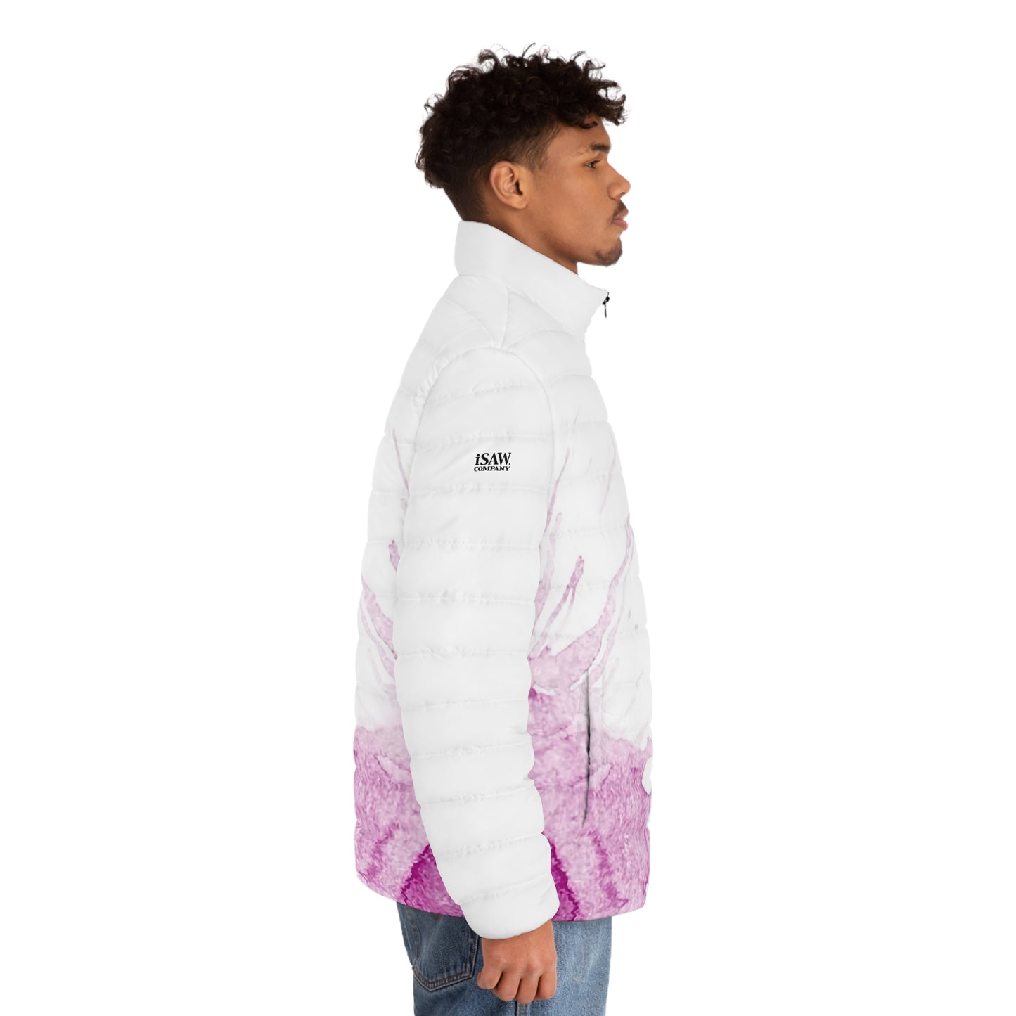Watercolour Pink Splash - Mens Puffer Jacket - iSAW Company