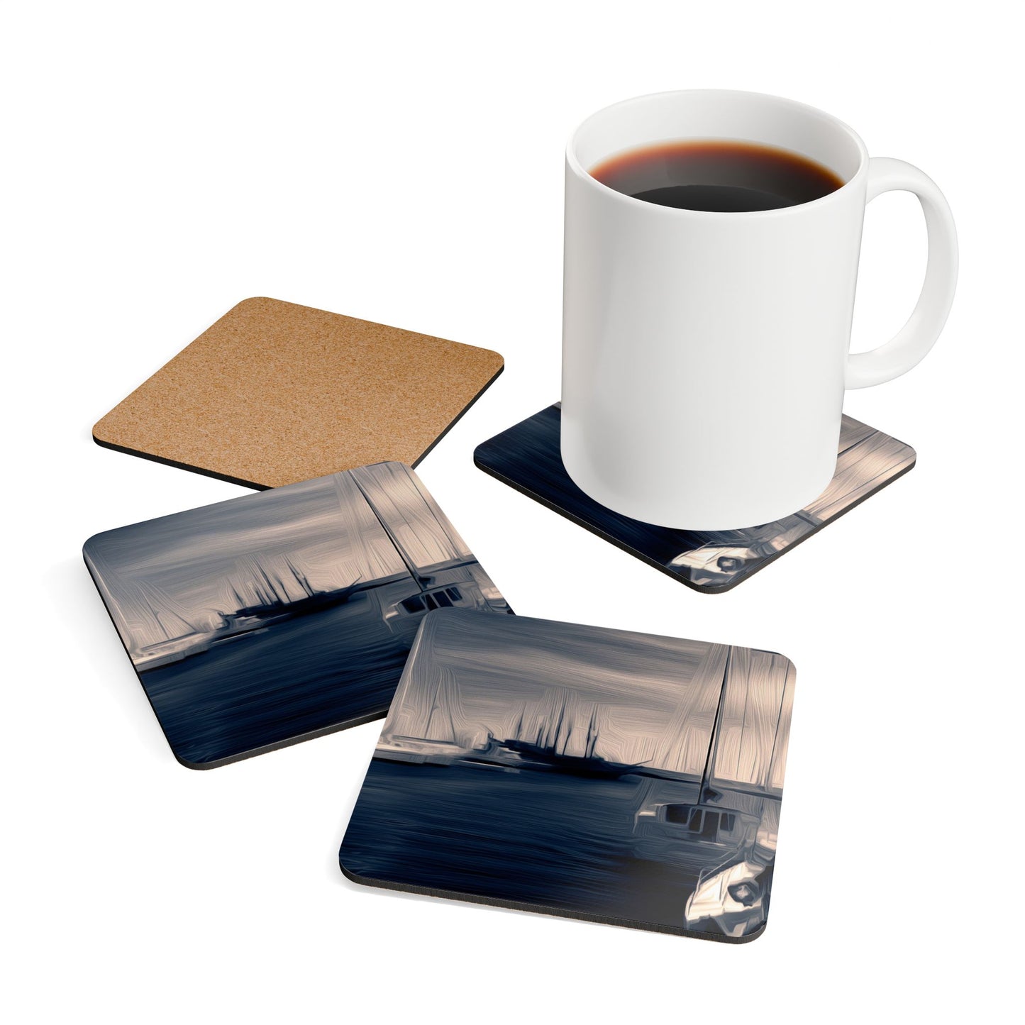 The Sleeping Yachts (at Sunrise) - Cork Back Coaster Set - iSAW Company