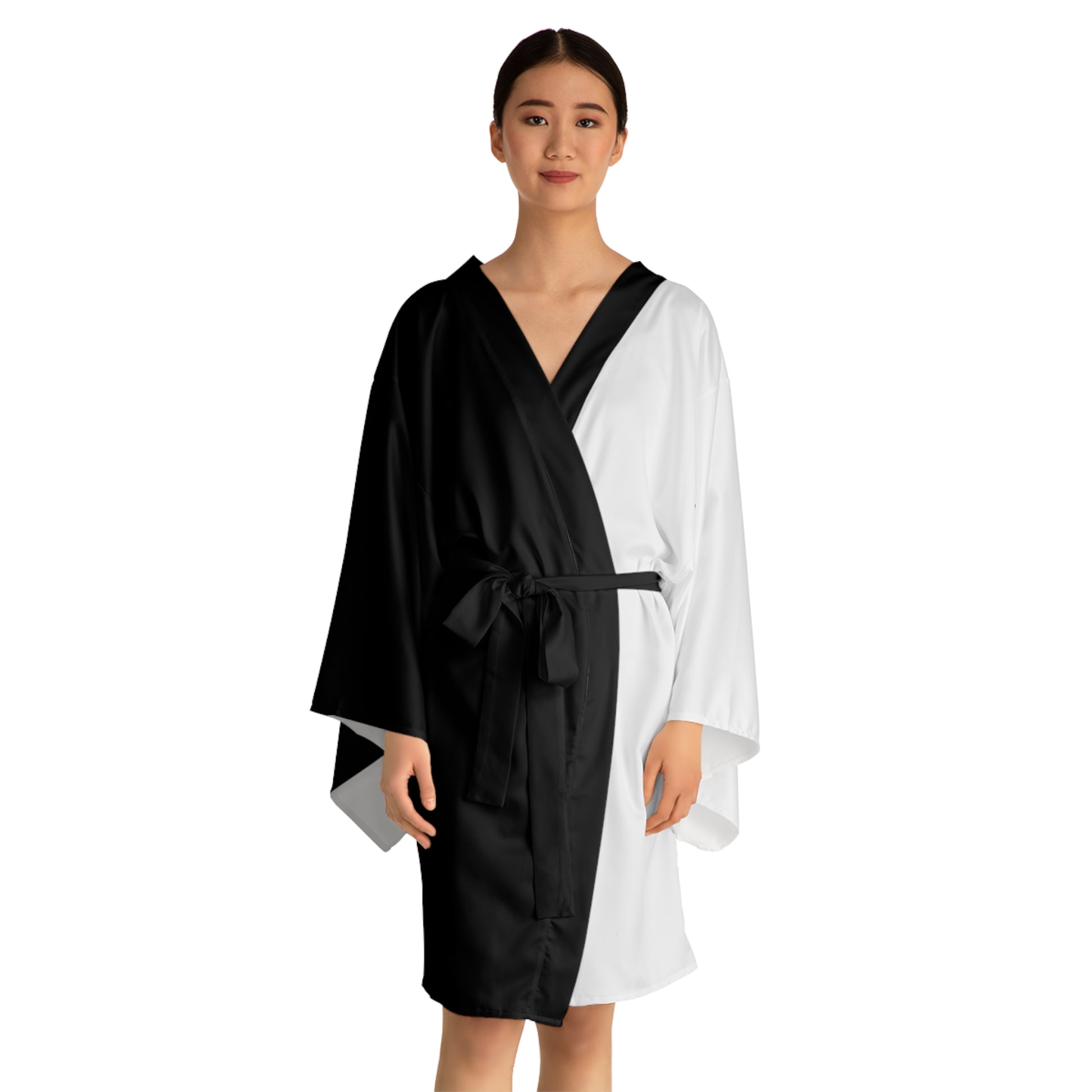 Half Black Half White - Womens Long Sleeve Kimono Robe - iSAW Company