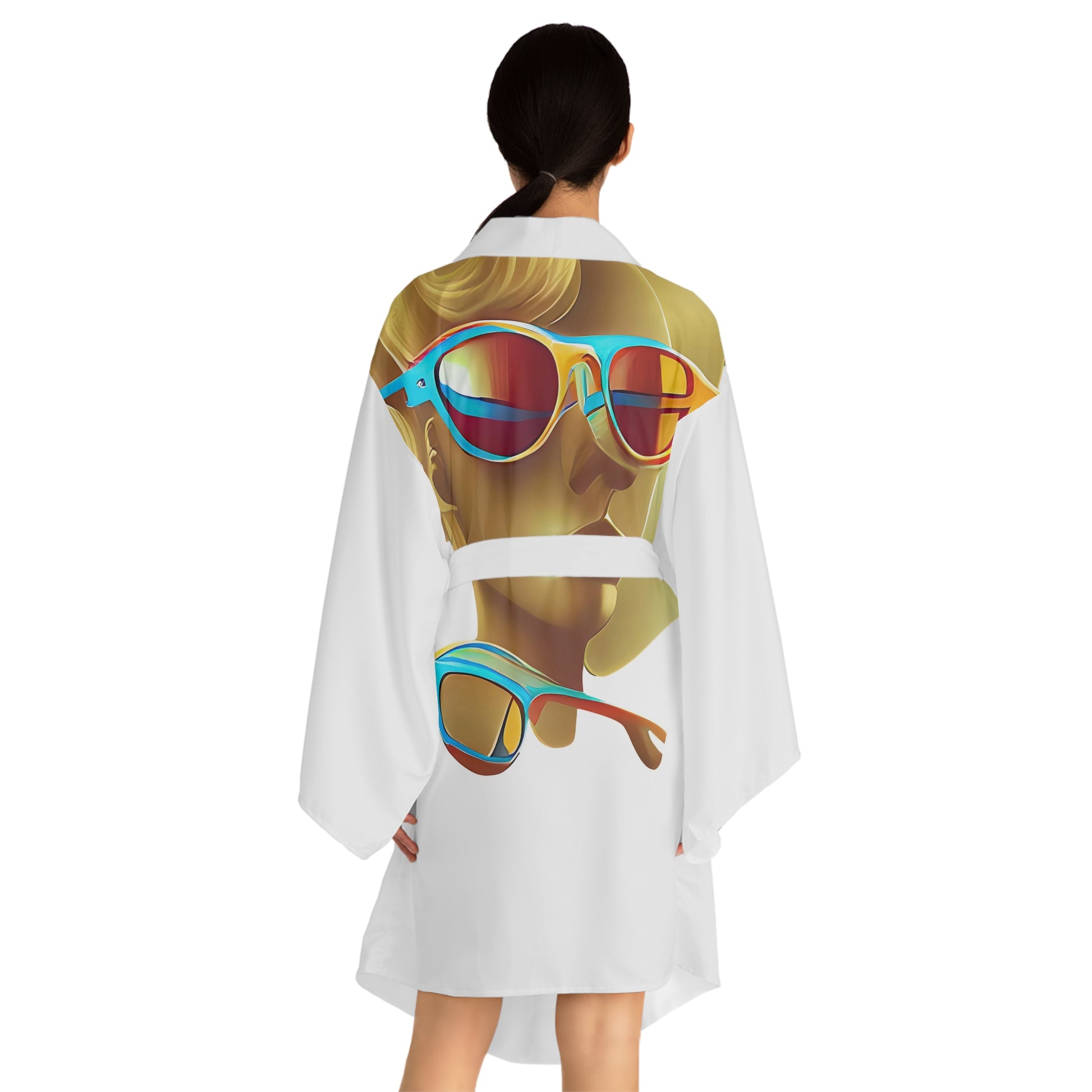 Retro Cool White - Womens Long Sleeve Kimono Robe - iSAW Company