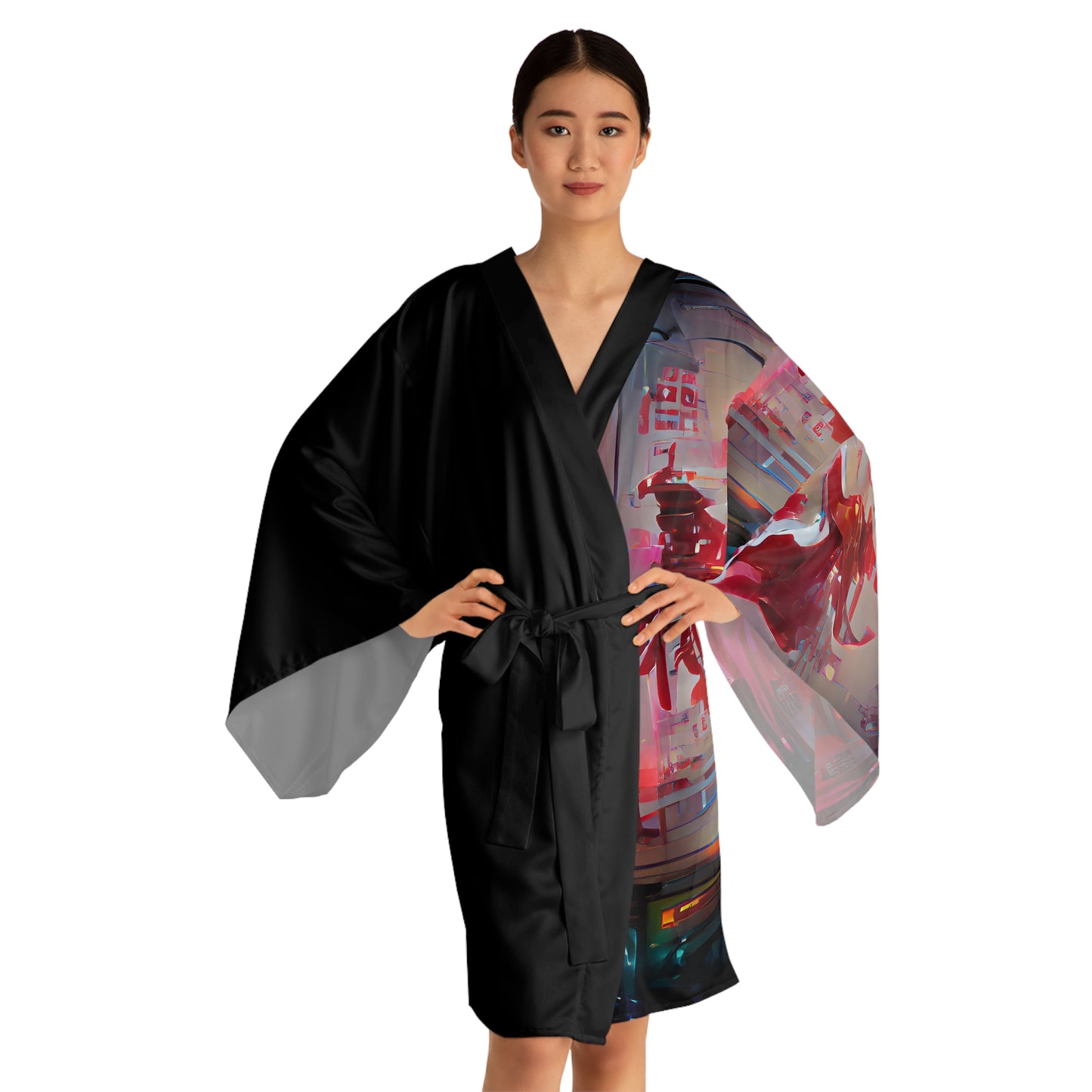 Half Black Half Báijiǔ - Womens Long Sleeve Kimono Robe - iSAW Company
