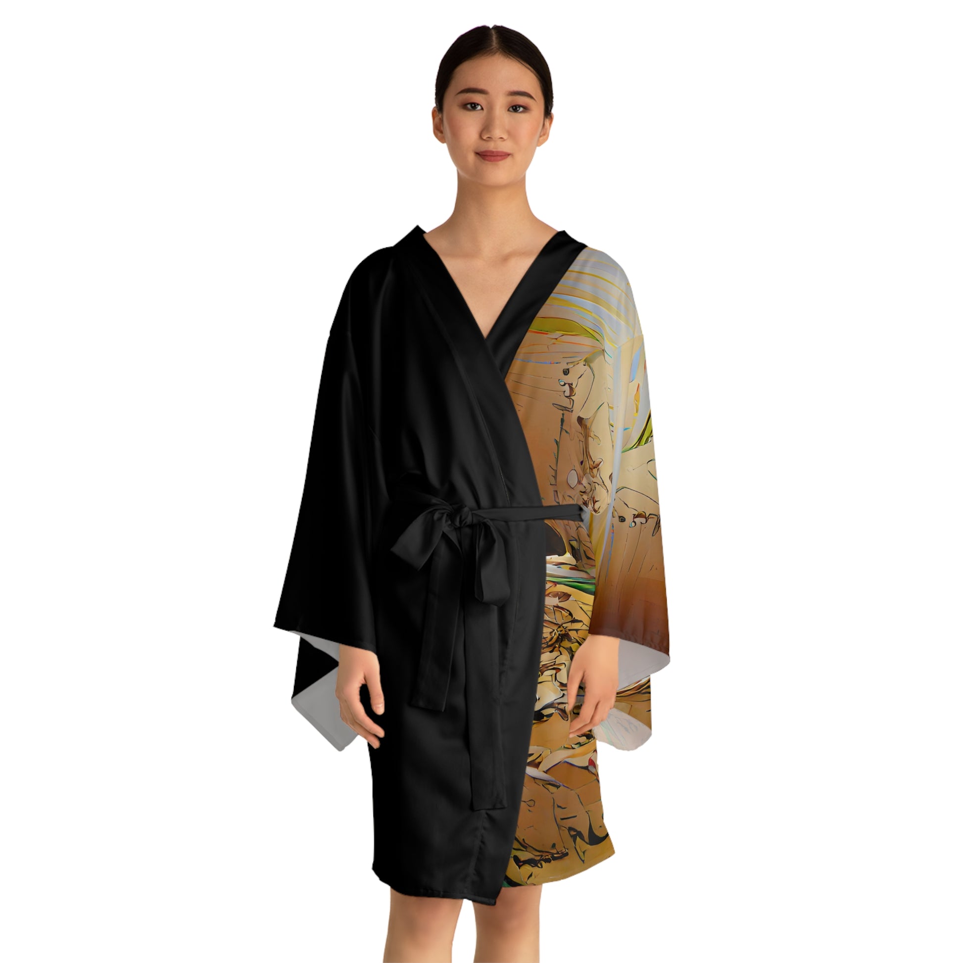 Half Black Half Gāolàng - Womens Long Sleeve Kimono Robe - iSAW Company