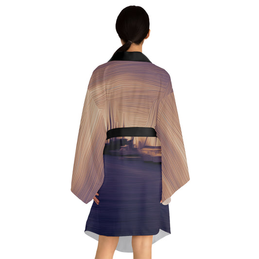 The Sleeping Yachts (at Sunset) - Womens Long Sleeve Kimono Robe - iSAW Company