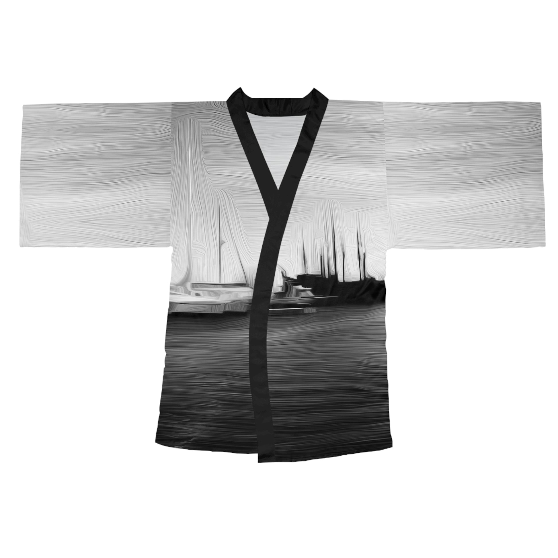 The Sleeping Yachts (at Night) - Womens Long Sleeve Kimono Robe - iSAW Company