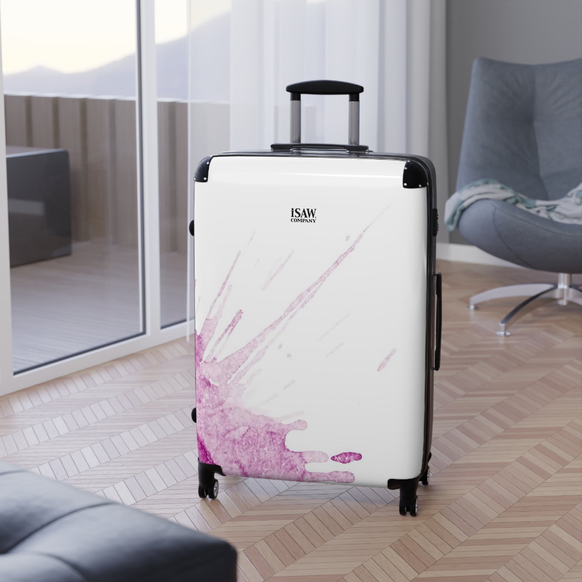 Watercolour Pink Splash - Hard - Shell Suitcase - iSAW Company