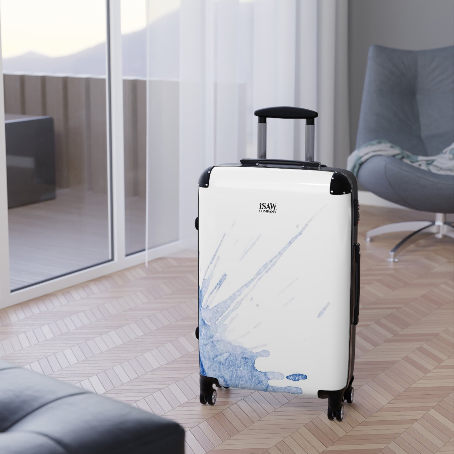 Watercolour Blue Splash - Hard - Shell Suitcase - iSAW Company