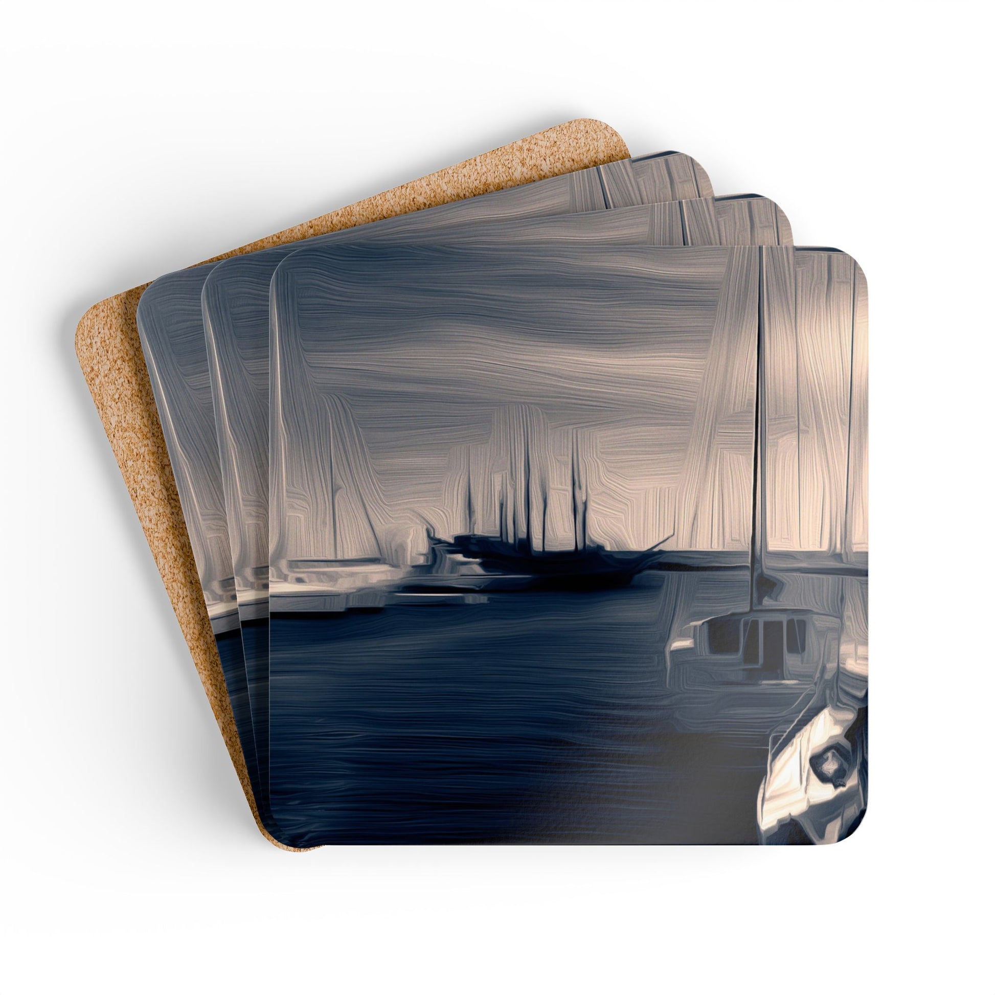 The Sleeping Yachts (at Sunrise) - Cork Back Coaster Set - iSAW Company