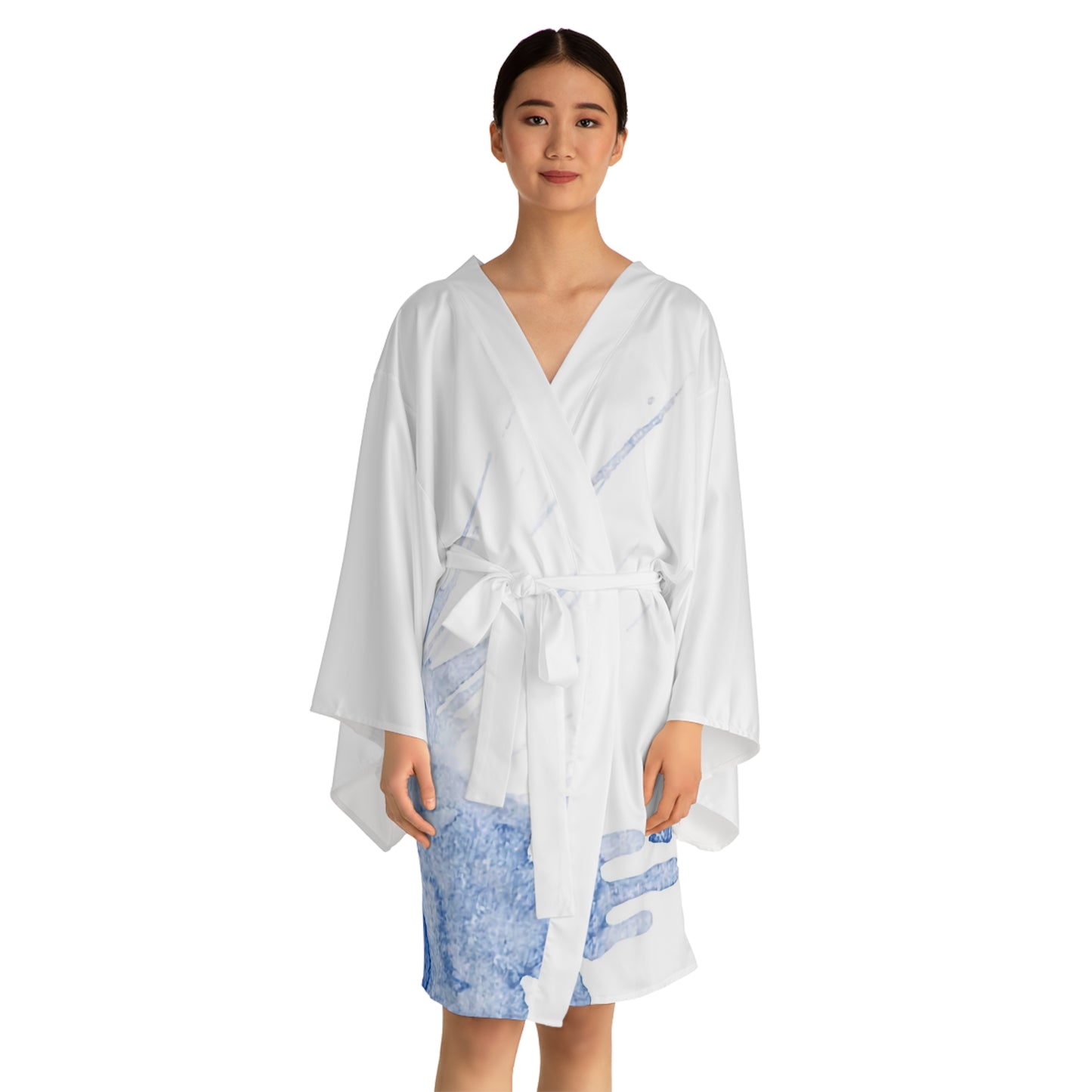 Watercolour Blue Splash - Womens Long Sleeve Kimono Robe - iSAW Company