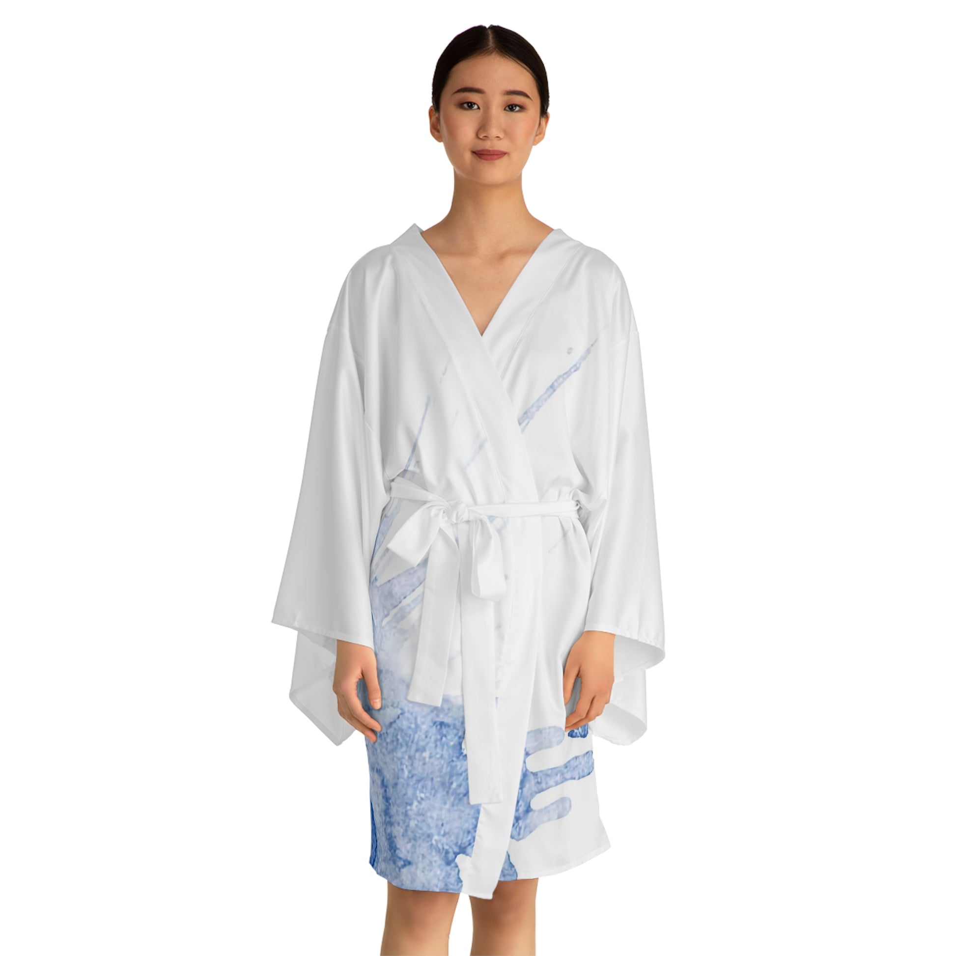 Watercolour Blue Splash - Womens Long Sleeve Kimono Robe - iSAW Company