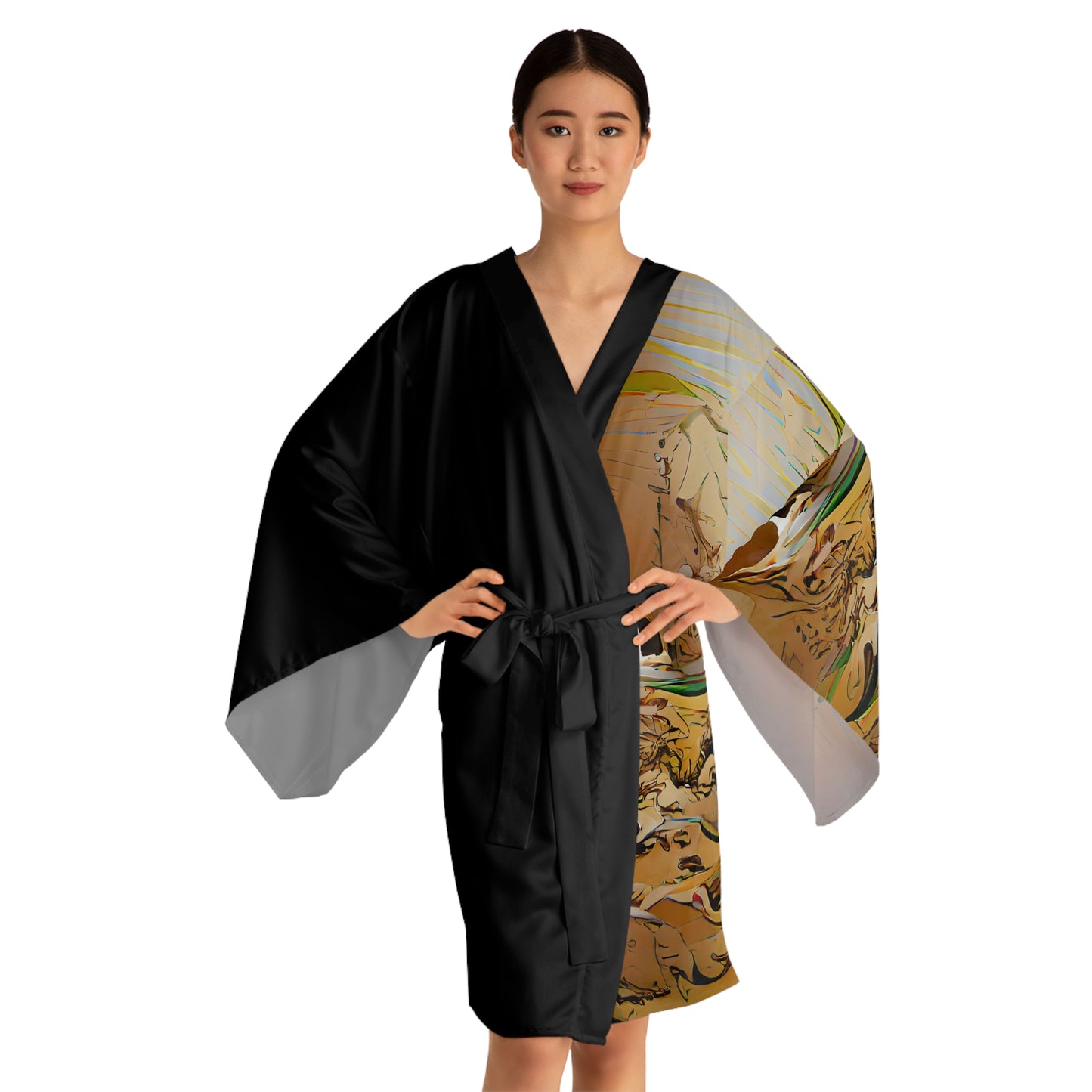 Half Black Half Gāolàng - Womens Long Sleeve Kimono Robe - iSAW Company