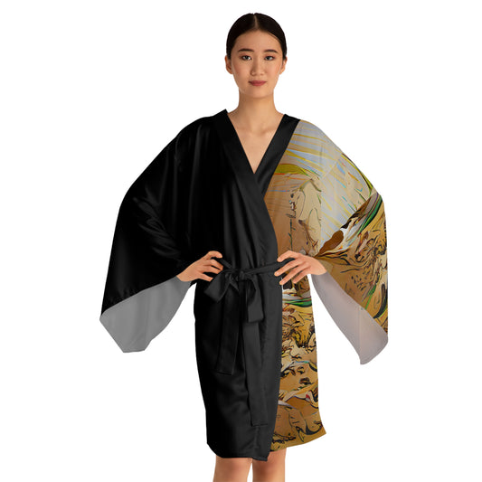 Half Black Half Gāolàng - Womens Long Sleeve Kimono Robe - iSAW Company