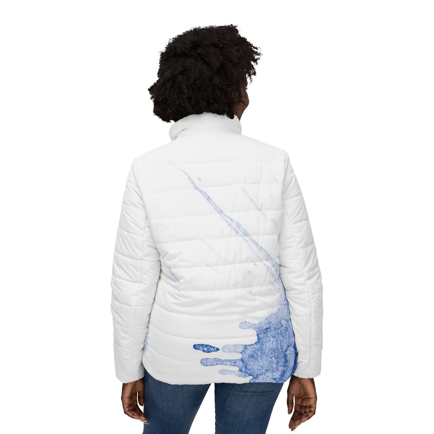 Watercolour Blue Splash - Womens Puffer Jacket - iSAW Company