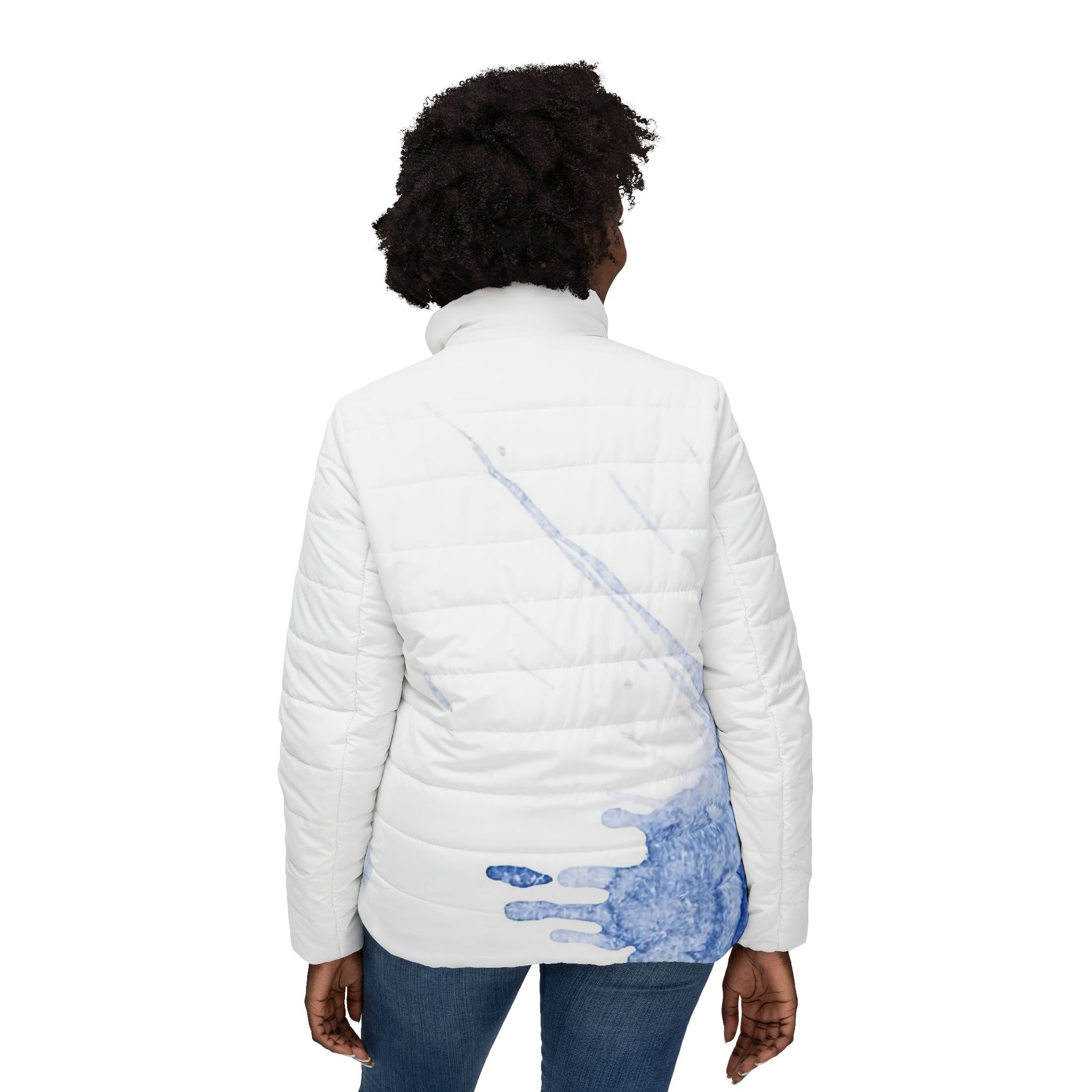 Watercolour Blue Splash - Womens Puffer Jacket - iSAW Company