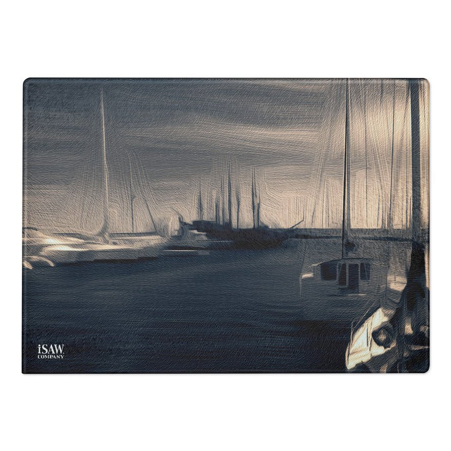 The Sleeping Yachts (at Sunrise) - Glass Cutting Board - iSAW Company