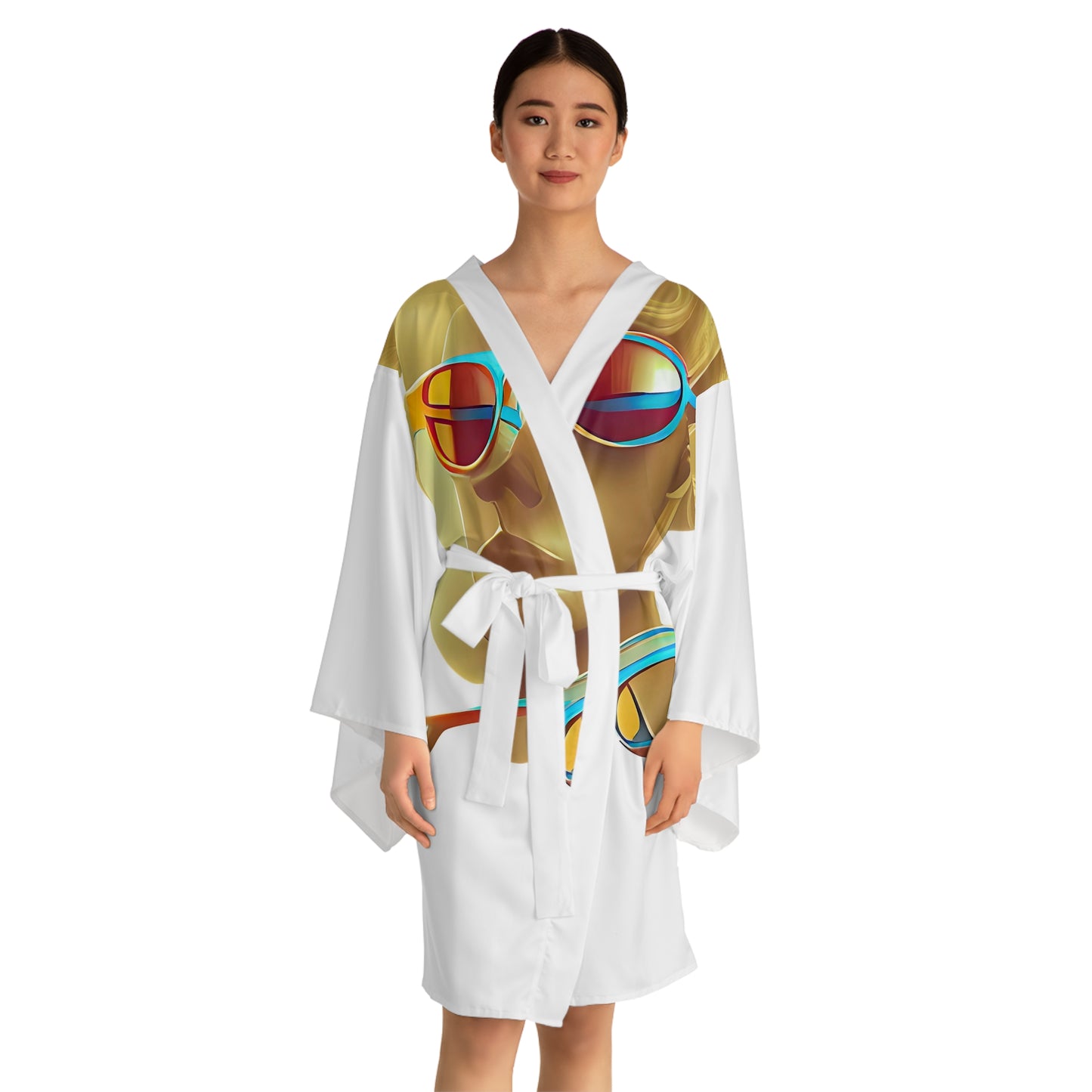 Retro Cool White - Womens Long Sleeve Kimono Robe - iSAW Company
