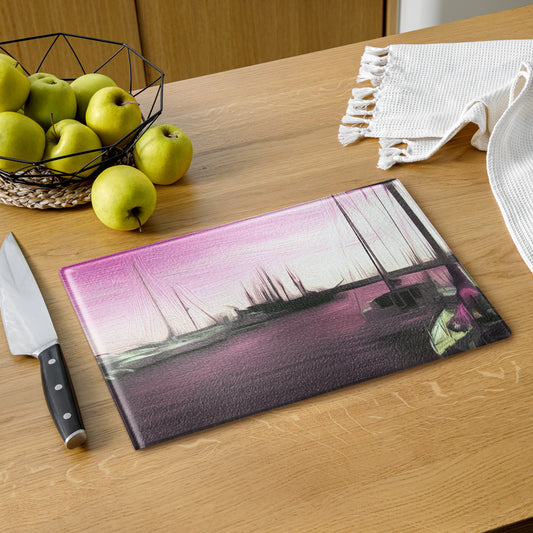 The Sleeping Yachts (at Evening) - Glass Cutting Board - iSAW Company