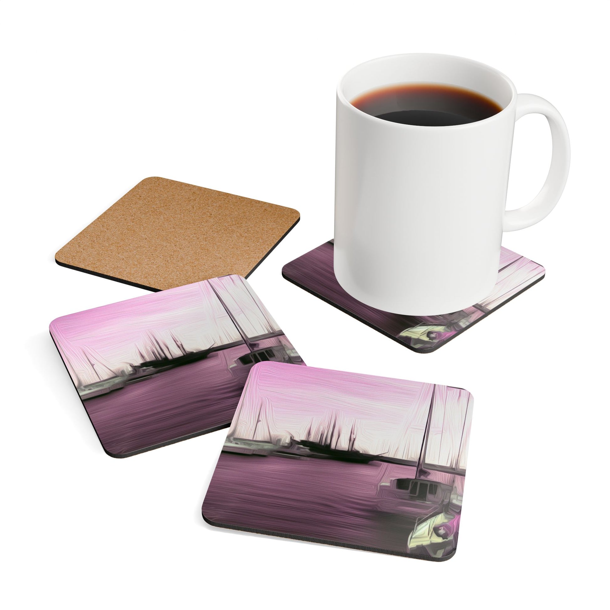 The Sleeping Yachts (at Evening) - Cork Back Coaster Set - iSAW Company