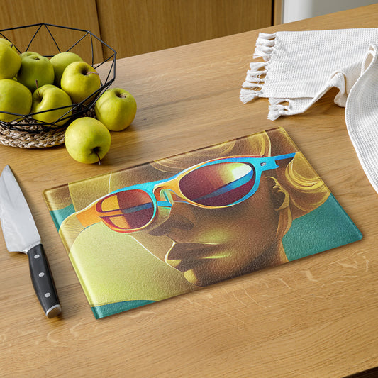 Retro Cool Blue - Glass Cutting Board