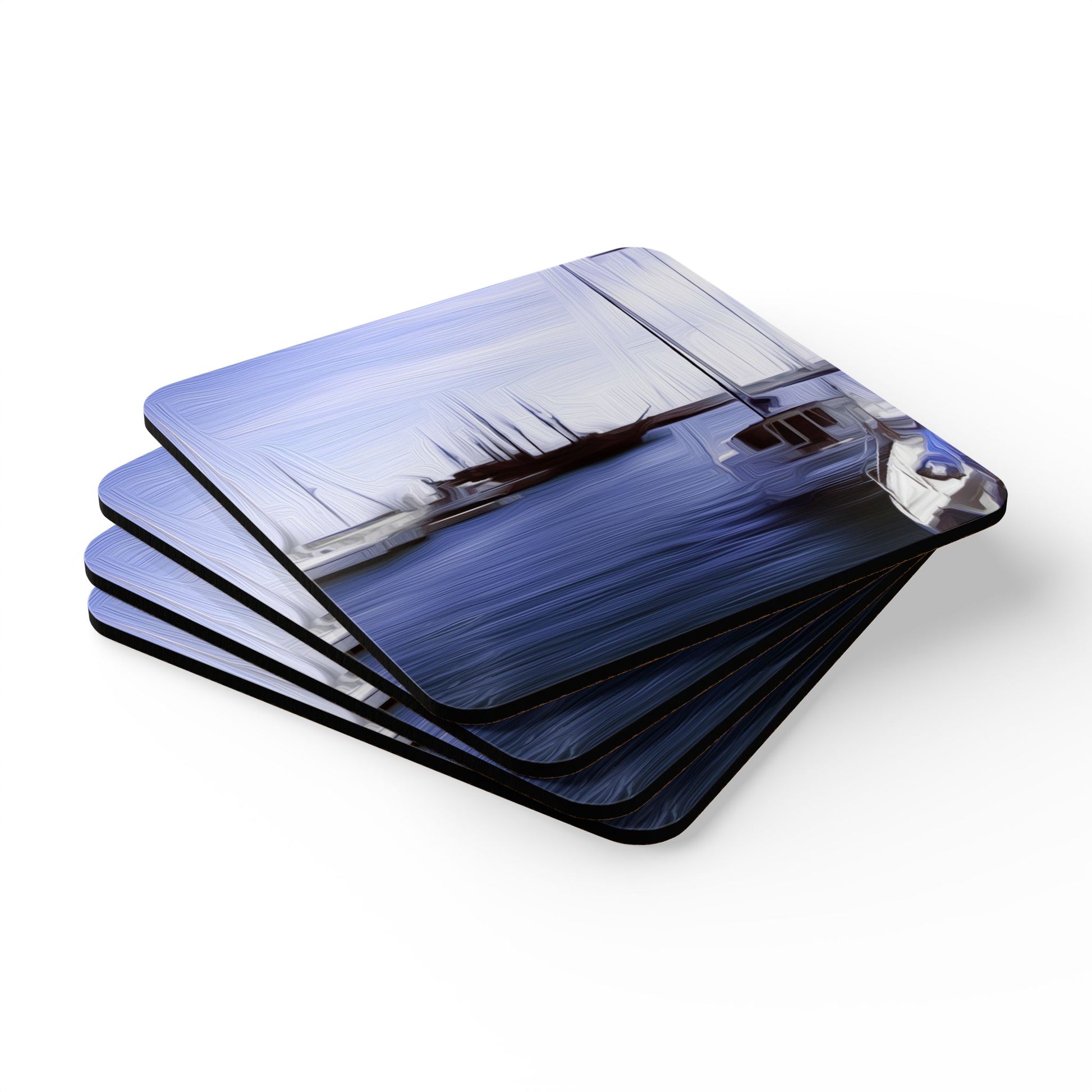 The Sleeping Yachts (at Afternoon) - Cork Back Coaster Set - iSAW Company