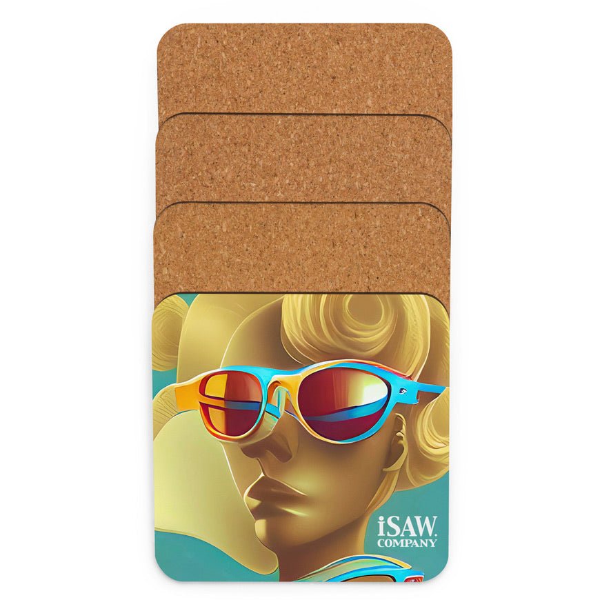Retro Cool Blue - Cork Back Coaster - iSAW Company