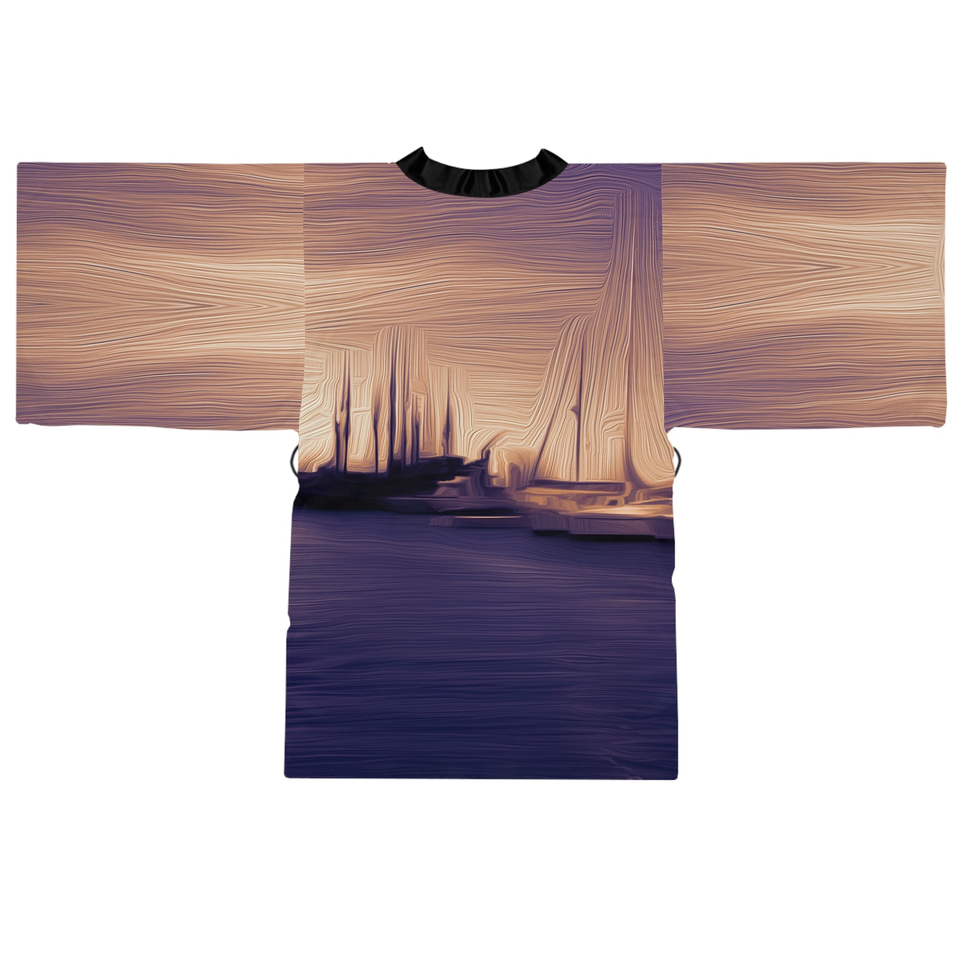 The Sleeping Yachts (at Sunset) - Womens Long Sleeve Kimono Robe - iSAW Company