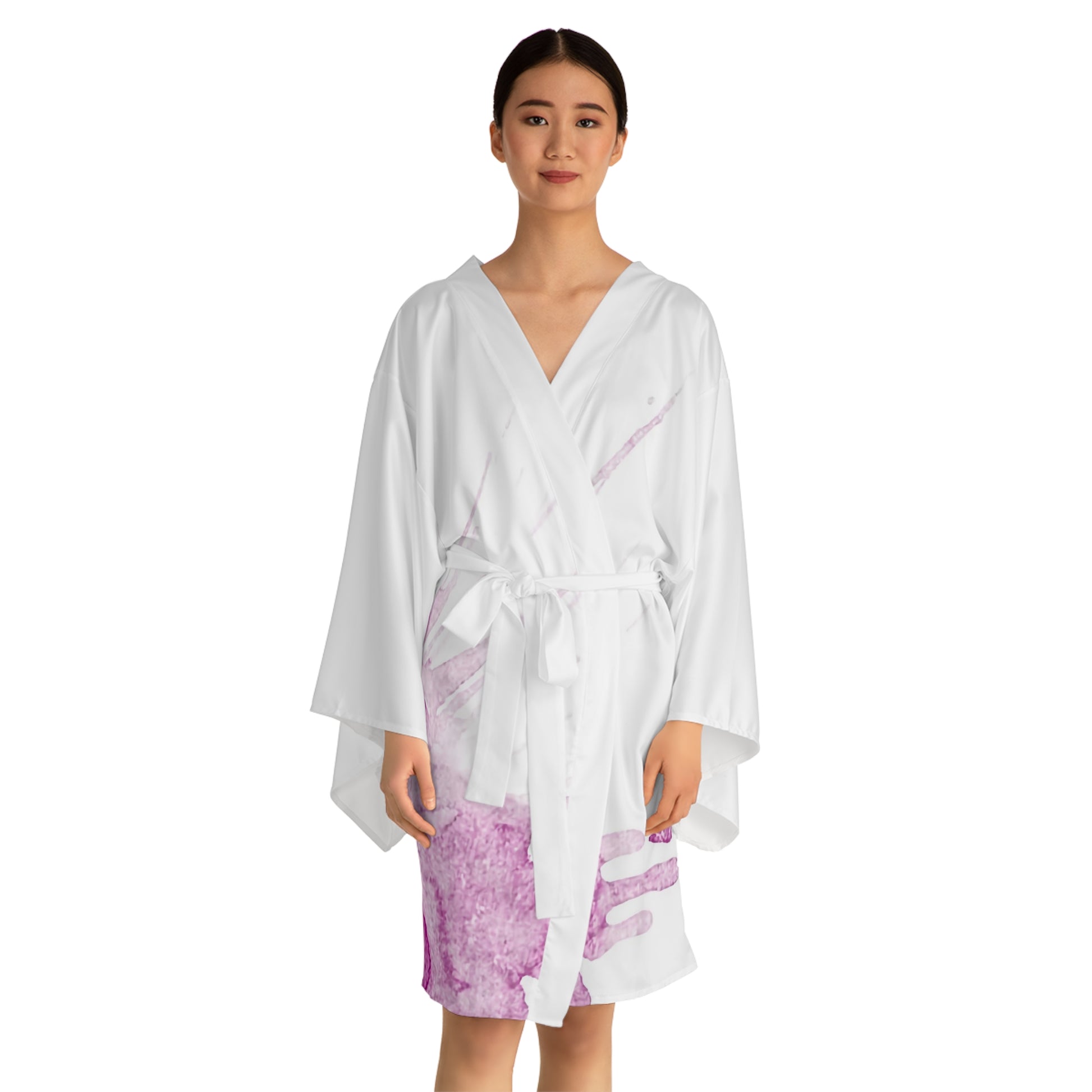 Watercolour Pink Splash - Womens Long Sleeve Kimono Robe - iSAW Company