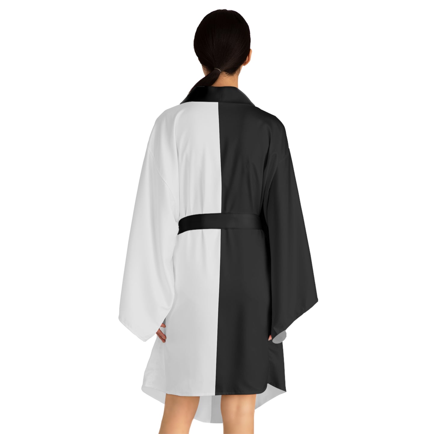 Half Black Half White - Womens Long Sleeve Kimono Robe - iSAW Company