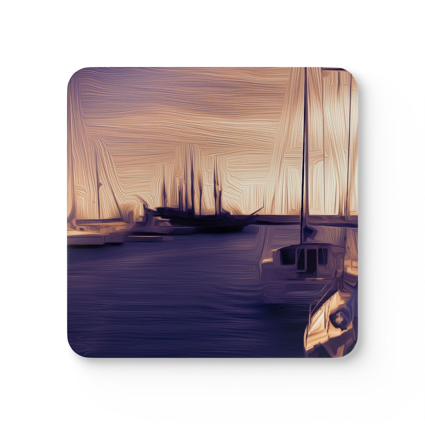 The Sleeping Yachts (at Sunset) - Cork Back Coaster Set - iSAW Company