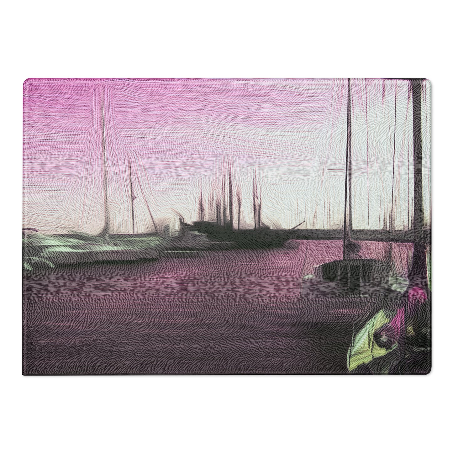 The Sleeping Yachts (at Evening) - Glass Cutting Board - iSAW Company