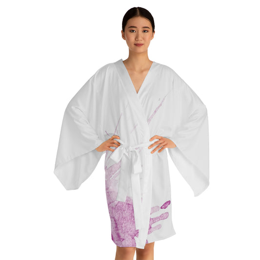 Watercolour Pink Splash - Womens Long Sleeve Kimono Robe - iSAW Company