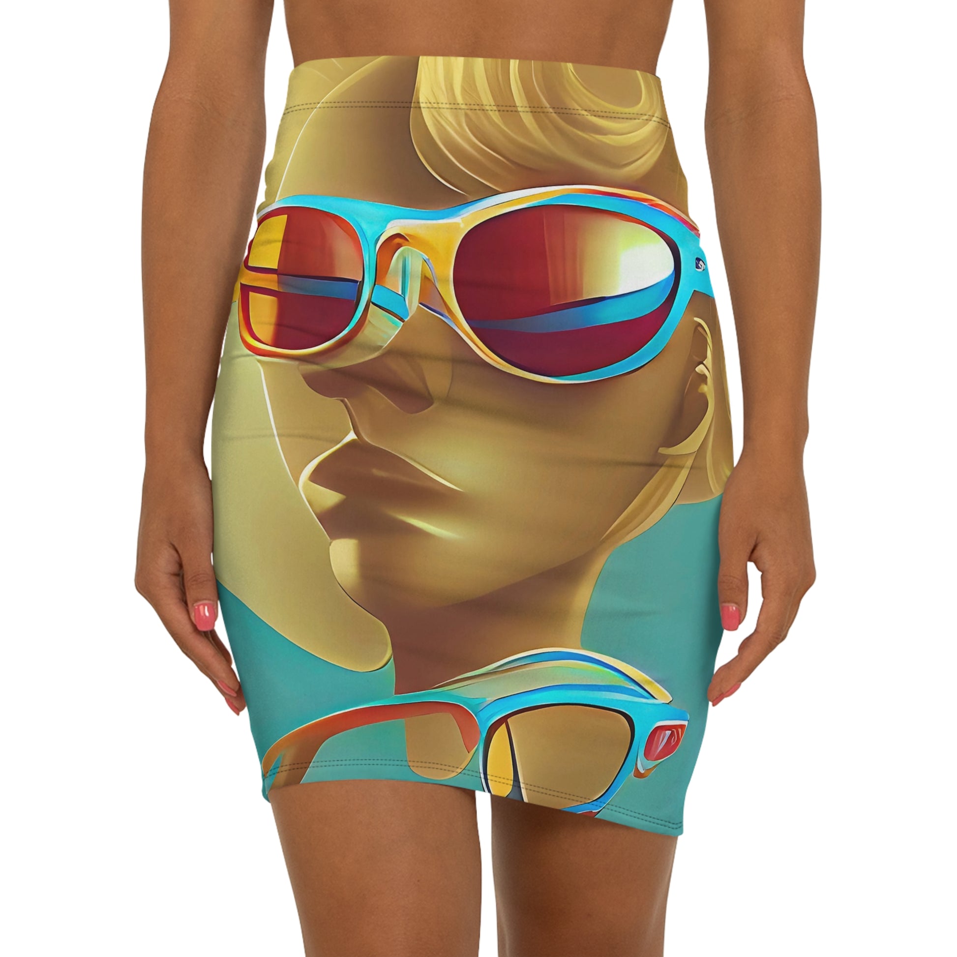 Retro Cool Blue - Womens Pencil Skirt - iSAW Company