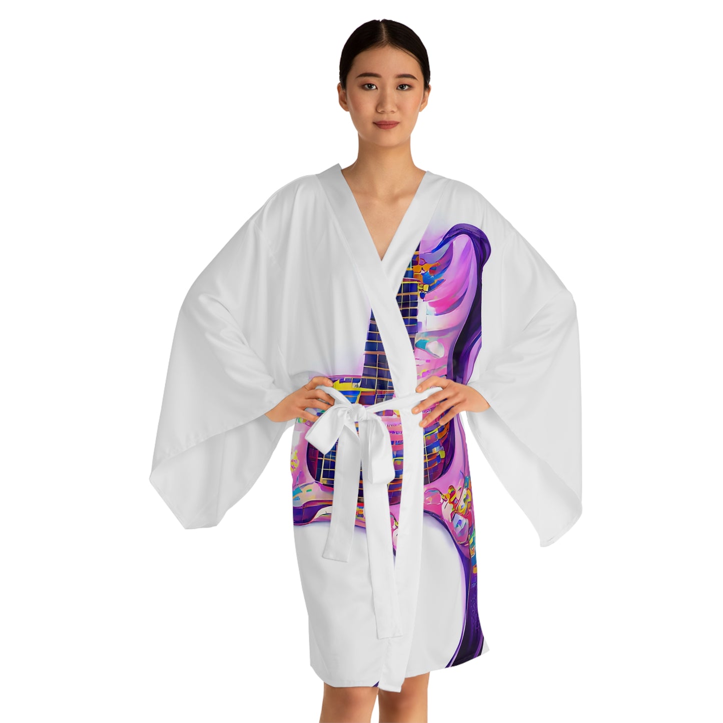 Hippie Guitar - Womens Long Sleeve Kimono Robe - iSAW Company