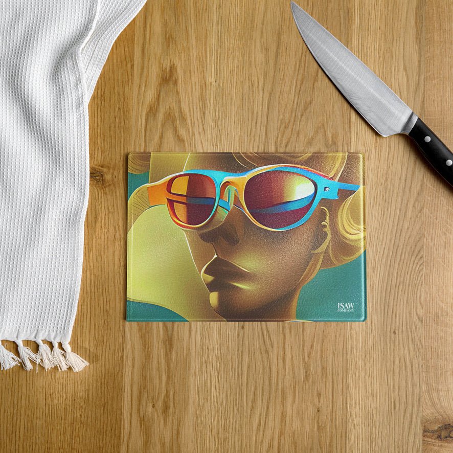 Retro Cool Blue - Glass Cutting Board - iSAW Company