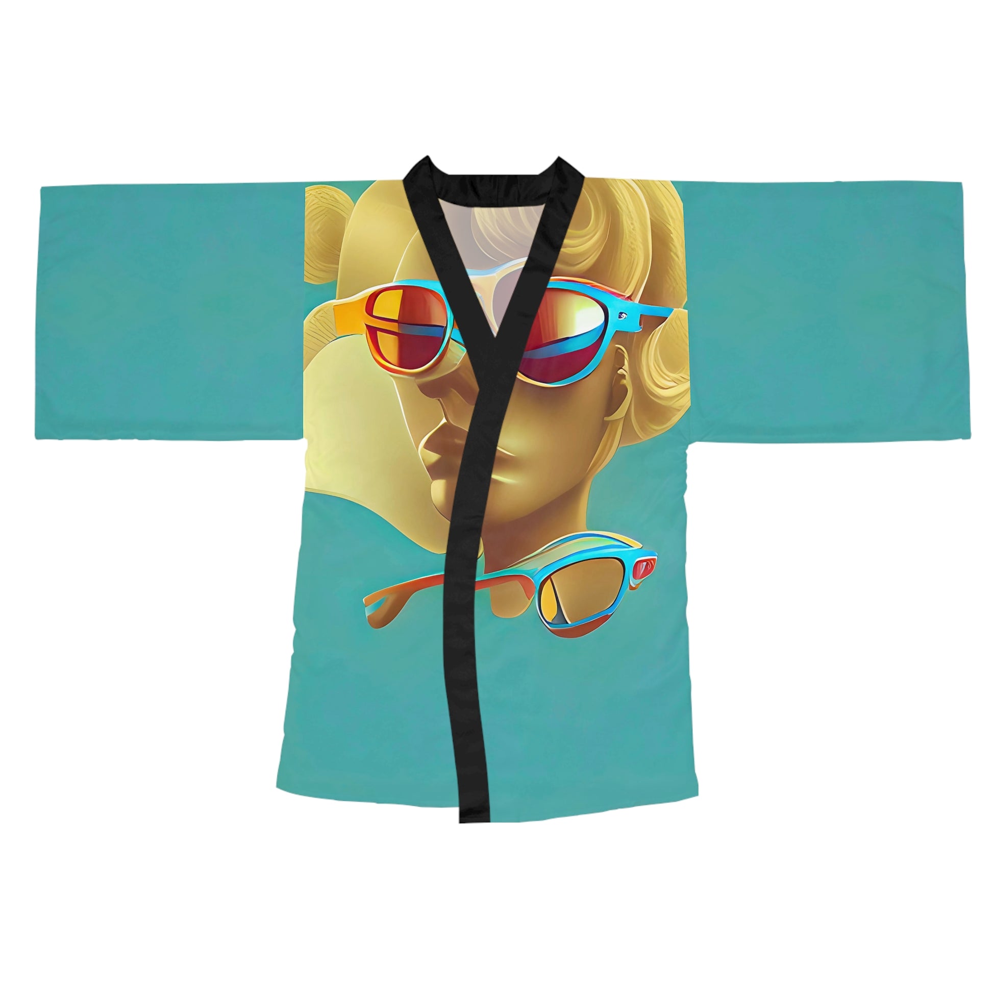Retro Cool Blue - Womens Long Sleeve Kimono Robe - iSAW Company