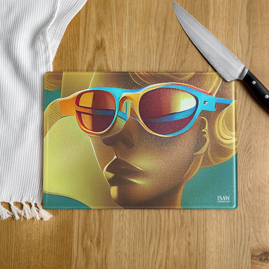 Retro Cool Blue - Glass Cutting Board - iSAW Company